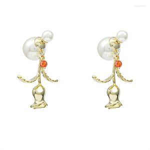 Hoop Earrings Korean Version Of The Niche Design Pearl Front And Back Wearing Fashion High-end 925 Silver Needle Ladies