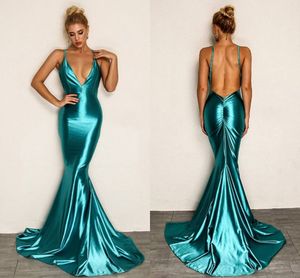 Royal Blue Mermaid Prom Dresses for Women Plus Size Elegant Spaghetti Stems Deep V Neck golvlängd rygglös formell slitage aftonklänningar Pageant Celebrity klänningar