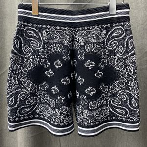 夏ヴィンテージペイズリープリントメンズショーツカシミヤニットショーツカシュージャカードニット刺繍男性スウェットパンツ