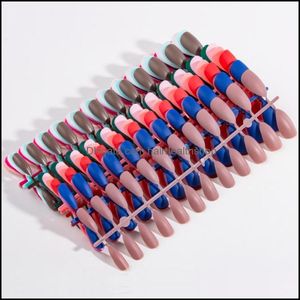 偽の爪24pcs/set取り外し可能な固形色の水のドロップ形状の偽のネイルDiy for Salon and Beauty Art Supplies Delivery Health dhkcr