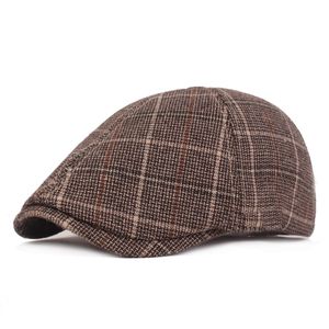 Plaid Newsboy Caps Men Wool Blend Cap planing Chap￩us de condu￧￣o quente Gastby Ivy para masculino Vintage British espessou boina