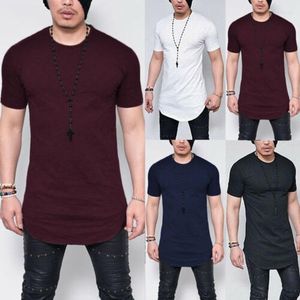 Camisetas masculinas camisa de manga curta Tops Solid Slim Fit Casual Blouse Long Tunic Tee