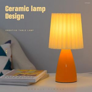 Table Lamps Creative Nordic-style Ceramic Lamp Bedroom Bedside Pleated Homestay Led Night Light Dimming Modern Desk Decoration