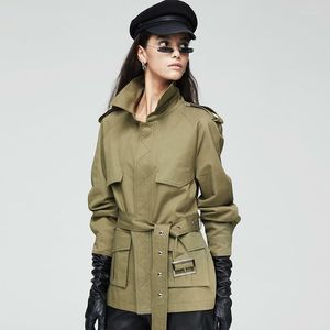 Women's Trench Coats Windbreaker Women's European American Autumn Windbreak Short Waist Hugging Casual Tooling Jacket Short-Height