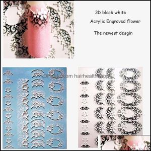 Stickers Decals 1Pc 3D Acrylic Engraved Flower Nail Sticker Embossed White Black Lace Empaistic Water Slide Decalsz0108 Drop Deliv Dhdfx