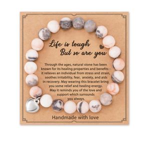 Natural Stone Healing Bracelet For Women Purple Agate Rhodochrosite Amazonite Tiger Eye Stone Rose Quartz Amethyst Lava Wish Card