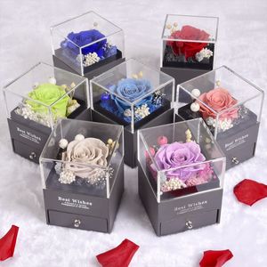 Favor Favor Favor Eterno Flor Acrílica Caixa de jóias Real Rose Draw Box Colar Ring Ring Lover Christmas