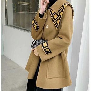 Women's Wool Blends Designer Designer Autumn and Winter Hot Coat Fashionable Double Collar Printed Single Breasted Big Pocket EN T0N3