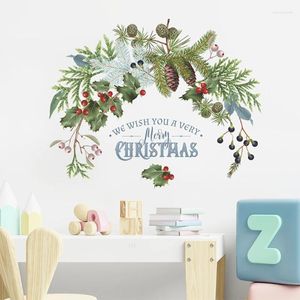 Decoração de festa Feliz natal adesivos de parede de pinho ramos bagas plantas verdes janela clings glass Door Mural Posters