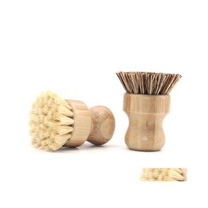 Cleaning Brushes Bamboo Dish Scrub Kitchen Wooden Scrubbers For Washing Cast Iron Pan Pot Natural Sisal Bristles Drop Delivery Home Dhdu5