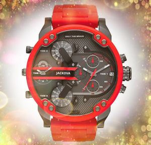 Popular big dial quartz fashion mens watches 50mm auto date men dress designer watch red rubber belt male gifts wristwatch