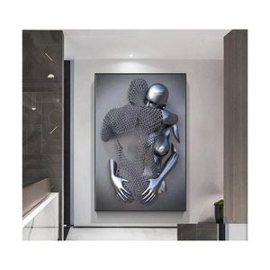 Resimler çiftler metal figür heykel tuval resim nordic love öpücük poster ve baskılar seksi vücut duvar sanat resimleri oturma odası için dhgxe