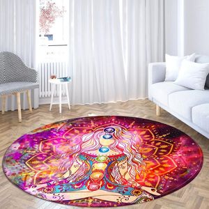 Carpets Buddha Statue Round Carpet Meditation 7 Chakra Floor Mat Bedroom Living Room Printed Yoga Anti-Slip