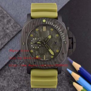 Klasyczne super wysokiej jakości zegarki dla mężczyzn Cal 2555 Automatyczny ruch Luminous 47 mm obrotowy ramka z włókna węglowego Auto Data Guma 264T