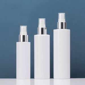 Frasco de spray de plástico branco 100ml 150ml 200ml para perfume pulverizador garrafa cilíndrica embalagem cosmética