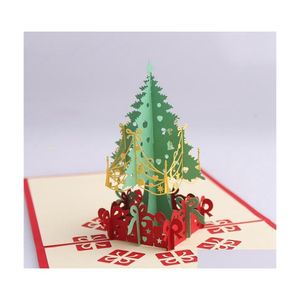 Biglietti d'auguri Regalo di carta natalizia 3D Stereo Albero di Natale Benedizione di compleanno Fatto a mano Felice anno Saluto Biglietto di auguri aziendale Wdh0100 Drop Dh7Az