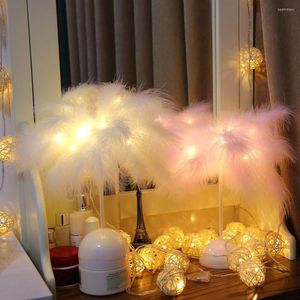 Night Lights Novelty Feather Light Remote Fairy Lamp With Battery Opearted For Home Living Room Bedroom Party Wedding Decoration