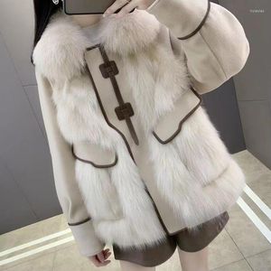 Women's Fur Elegant Woolen Coat Women Down Lining Integrated Faux Jacket Suede Parka Outer Clothing