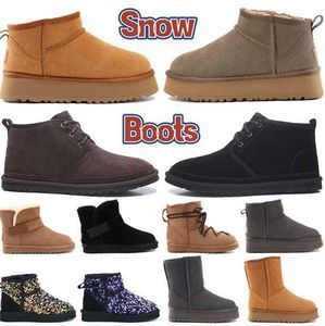 부츠 호주 디자이너 부츠 클래식 울트라 미니 플랫폼 레이스 업 Neumel Suede Shearling Snow Boot Womens Shoes Chestnut Charcoal Blackh