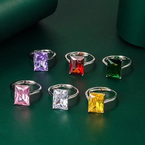 New Fashion Band Rings Large Rectangle Cubic Zirconia Adjustable Open Ring Ladies Luxury Engagement Wedding Party Jewelry Girl Gift