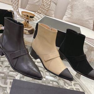 Fashion Boots Designer Lace-Up Booties Locomotive Ladies Black Leather Gold Buckle Autumn and Winter Quality Leisure Work Wedding Tube Women's Martin Boots