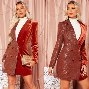 Desinger Sequined Velvet Kadınlar Blazer Suit v Boyun Akşam Partisi Kadın Sekretler Bir Ceket için Smokin