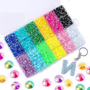 Nail Art Decor 24 Grids 12 Colors Resin Crystal AB Rhinestones Nails 3D Mixed Pack 4mm Flat Back Crystals Gems With Box YFA3393