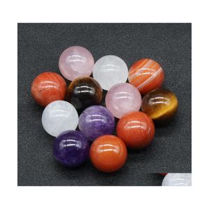 Stone 18Mm Natural Loose Beads Amethyst Rose Quartz Turquoise Agate 7Chakra Diy Nonporous Round Ball Yoga Healing Guides Drop Delive Dhycw