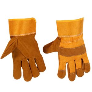 Luvas de trabalho de couro amarelo Jardinagem/corte/construção/motocicleta resistente a roupas elásticas de pulso e roupas femininas