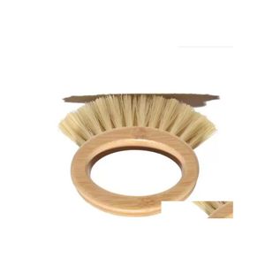 Spazzole per la pulizia Pennello con manico in legno Anello ovale creativo Sisal Lavastoviglie Bambù naturale Forniture per la cucina domestica Inventario all'ingrosso D Dhiza