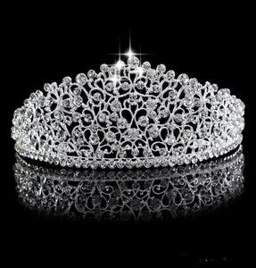 Sparkling Silver Big Wedding Diamante Pageant Tiaras Hairband Crystal Bridal Crowns for Brides Prom Pageant Hair Jewelry Headpiece9989028