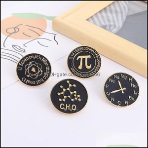 Pins Brooches European Math Letter Round Collar Alarm Clock Chemical Model Circle Pins Paint Gold Knapsack Clothes Hat Badge Jewelr Ot8Hc