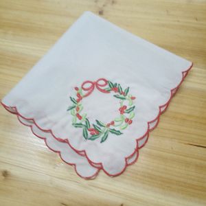 Set of 12 Wedding Handkerchiefs Bridal & Ladies Hankies White Cotton RedScalloped Edge 12x12-inches