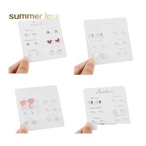 Charm One Week Cute Stud Earrings Set Lovely Star Leaf Heart For Girls Women Kids 6 Pairs/Set Exquisite Daily Party Weddings Gift Dr Ote2J