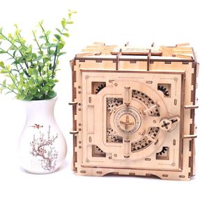 Personality mechanical model lock box wooden 3D spell insert piggy bank creative toy DIY wooden safe child gift Y200317254K