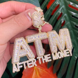 New Iced Out Letter Pendant After The Money ATM Hip Hop Charm for Men Gold Plated Micro Pave 5A Cubic Zirconia CZ Cool Rock Punk Jewelry