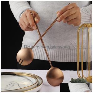 Dinnerware Sets Tableware Salad Cutlery Set Distributing Dishes Fork Spoon Kitchen Utensils Service Rosegold Dinning Setsdinnerware Dhapu