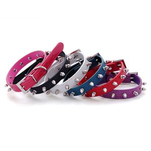 Good spiked studded leather dog collars one row chromed mushrooms spikes pet collar 6 colors 4 sizes for cat puppy dogs276c