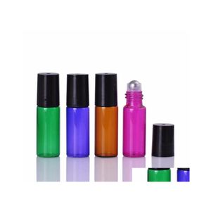 Packing Bottles 5Ml Thick Amber Green Purple Blue Glass Roller On Essential Oil Empty Per With Stainless Steel Ball Drop Delivery Of Dhgof
