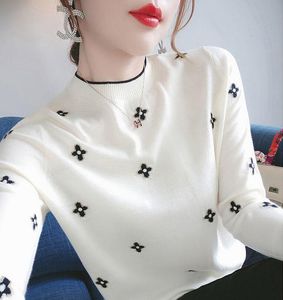 Frauen Pullover Exquisite Stickerei Strickwaren 2021 Herbst und Winter Weibliche Neue Slim Große Größe Shirt Unteres Koreanische Stricken