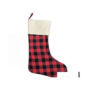 Christmas Toy Stocking Grid Plaid Xmas Pendent Candy Gifts Bag Pursework Long Socks Ornament Drop Delivery Toys Novelty Gag Dhmpg