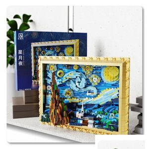 ブロックアイデア古典的な有名な絵画1909pcs van gogh星月光ビルディングブロックモデルキット互換21333アセンブリブリックキッドDHH7n