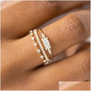 Band Rings 3 Piece Set Ring Elegant White Classics Crystal Jewelry Woman Princess Fashion Accessories Wedding Gifts 6Qza K2 Drop Deli Dhvho