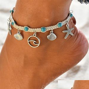 Anklets smycken strand ben kedja havsstil surf snäckskal hänge anklet handgjorda justerbara repskal ankler armband droppe leverera dhmgq