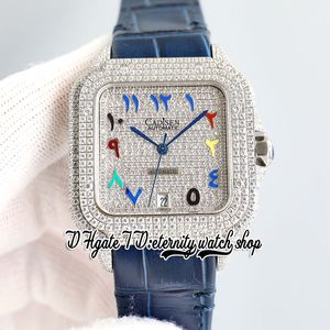 TWF tw0009 M8215 Automatic Mens Watch 40MM Iced Out Diamond Bezel Paved Diamonds Dial Rainbow Arabic Markers Leather Strap Super Edition eternity Jewelry Watches