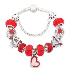 Charm-Armbänder, neues rotes Tropfen-Kristall-Herz, romantisches rotes Amorpfeil-Armband mit großen Perlen