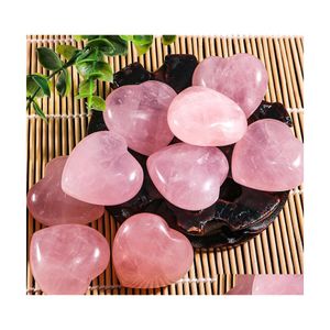 Ornamentos de cristal rosa natural de pedra esculpida 40x20mm Chakra Chakra Reiki Cura Jóias de Quartz Fazendo Decoração de Casa Droga Droga Dh1qm