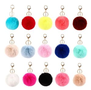 MultiColor 8cm Rabbit Fur Ball Keychain Pom Pom Plush Car Key chain Handbag Key Ring Pendant Key Rings