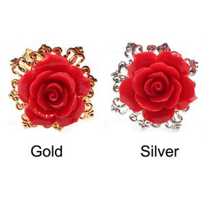 Red Resin Rose Flower Napkin Ring Hotel Wedding Decor Metal Napkins Buckle Festival Party Banquet Table Decoration Ring Holder Anillo De Servilleta De Flor Rosa