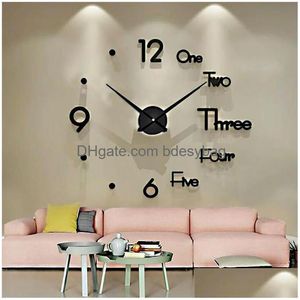 Zegrze biurka Czarne zegar ścienny naklejki 3D Nowoczesne zegarek Kitz Kitz igła akrylowa dekoracja domowa salon cichy antyqmsf